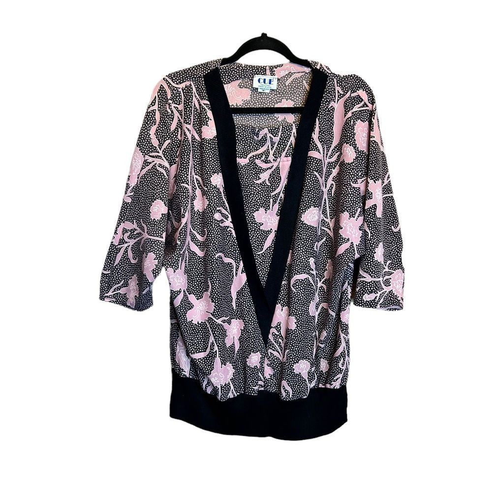 Size 18 Vintage CUE Pink & Black Floral Blouse